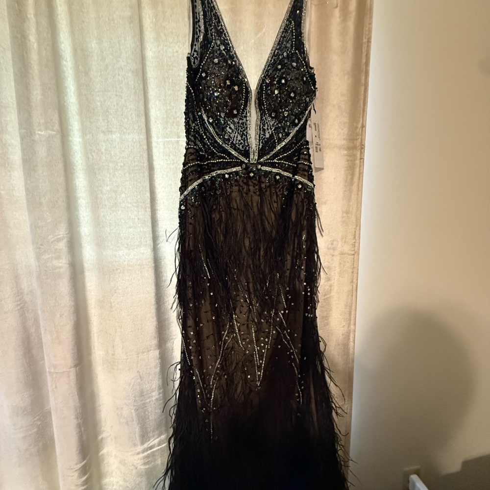 Jovani Blue Embellished Backless Bustier Gown